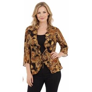 Notations Women's Paisley Print Black and Gold Blouse With Black Cami Size L
